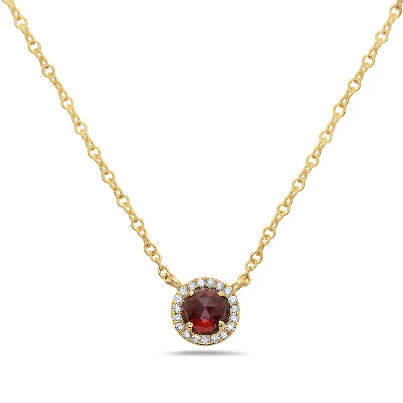 Sapphire gem necklaces-Garnet And Diamond Halo Necklace