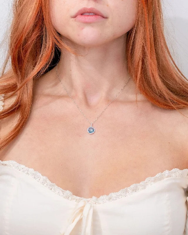 Aged coin necklaces-2.25ct Blue Topaz & Diamond Halo Necklace