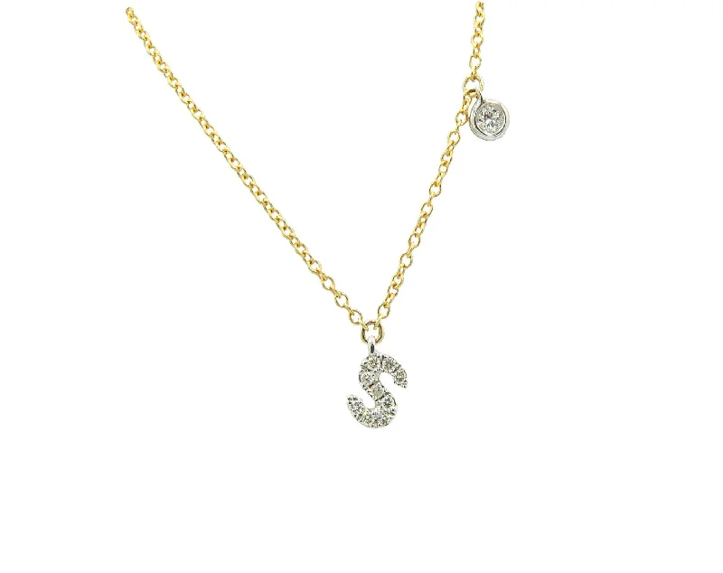 Hope charm necklaces-14Kt White And Yellow Gold Diamond Initial S Necklace