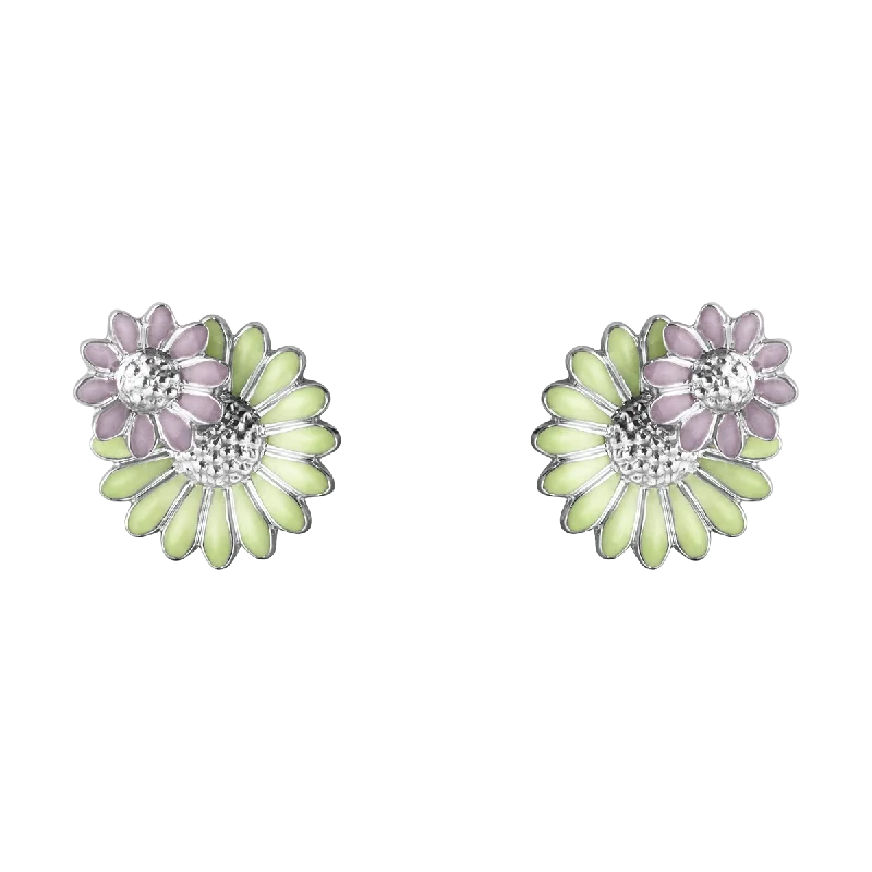 Tiny heart earrings-DAISY Layered Earrings Green & Pink