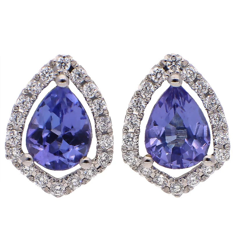 Flax cord earrings-14K White Gold Tanzanite and Diamond Stud Earrings