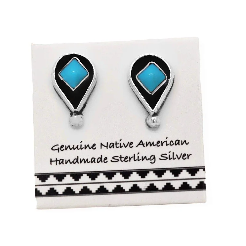 Genuine Sleeping Beauty Turquoise Stud Earrings, 925 Sterling Silver, Native American USA Handmade, Nickel Free