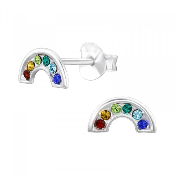 Fiber bead earrings-Childrens Sterling Silver Multi Coloured Rainbow Earrings