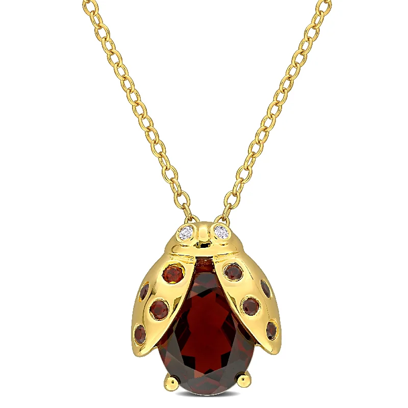 Multi-strand necklaces-Mimi & Max 3 1/10ct TGW Garnet White Topaz Ladybug Necklace Yellow Silver