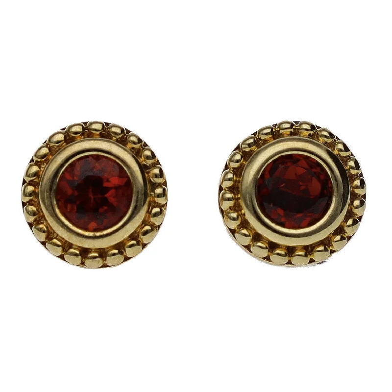 Stone weave earrings-10K Yellow Gold Bezel Set Round Garnet Stud Earrings