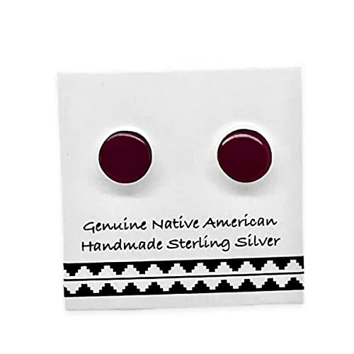 6mm Genuine Purple Spiny Oyster Shell Earrings, 925 Sterling Silver, Authentic Native American Handmade in New Mexico, Round