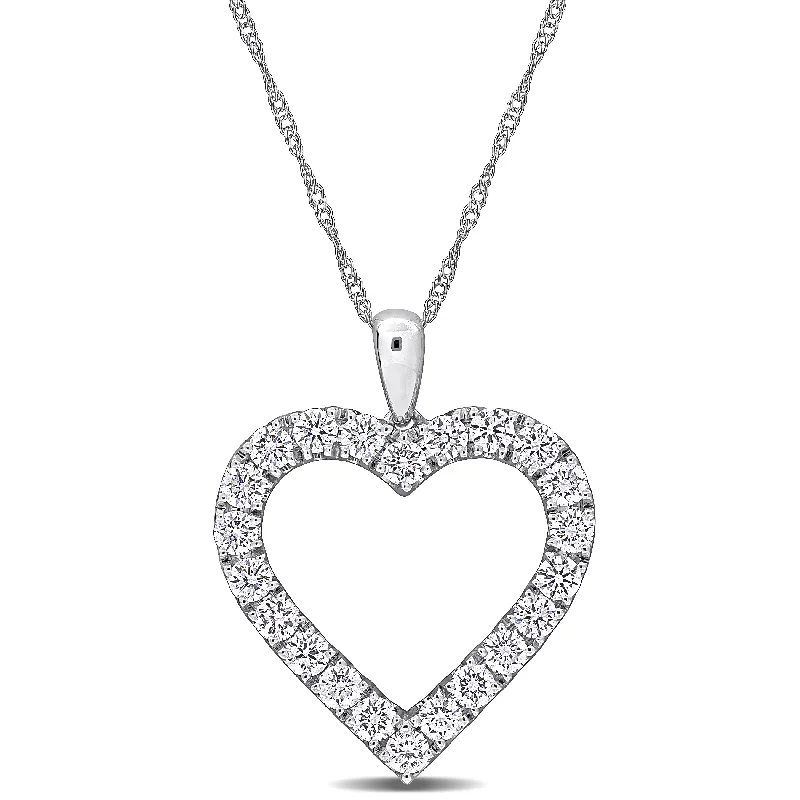 Turquoise healing necklaces-Created Forever 1ct TW Lab-Grown Diamond Open Heart Necklace 14k White Gold-17 in