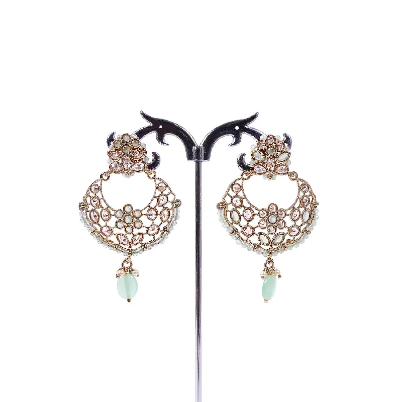 Plain cross earrings-Eshika Chandbali Earrings in Mint