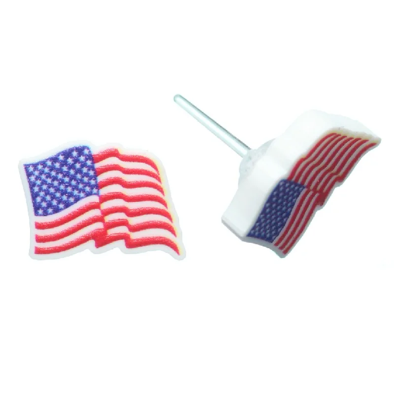 Waving American Flag Studs Hypoallergenic Earrings for Sensitive Ears Made with Plastic Posts