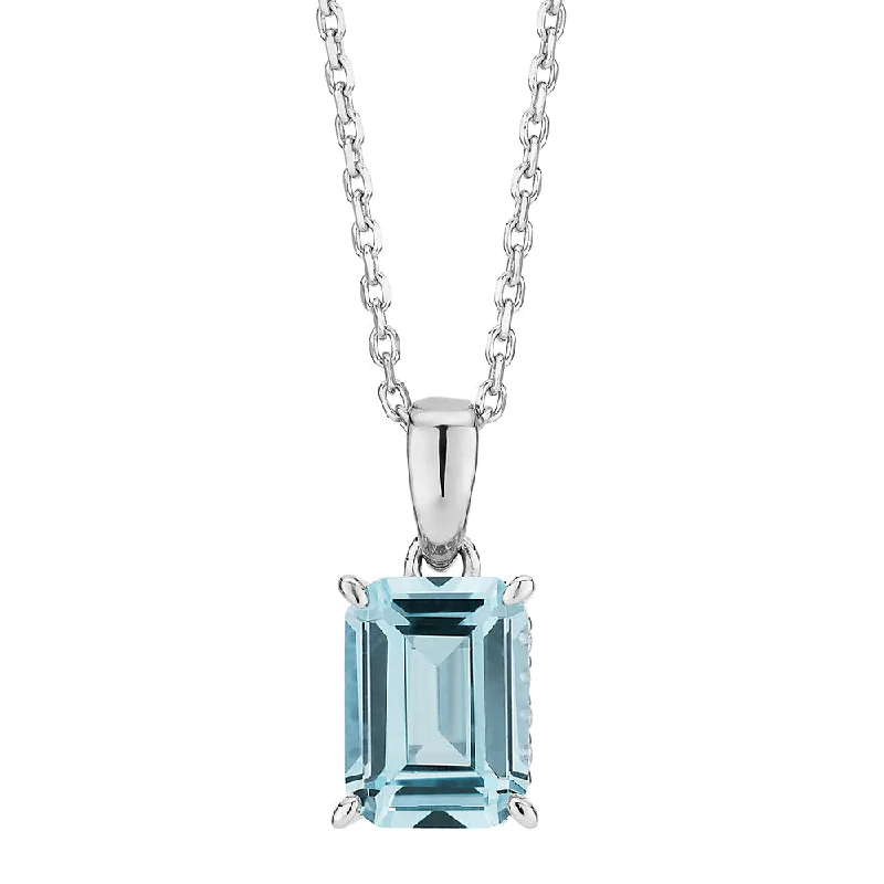 Curved pendant necklaces-Emerald Cut solitaire necklace with blue topaz simulant in sterling silver