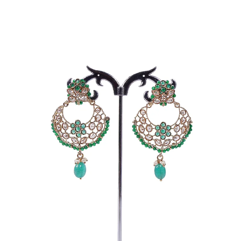 Full moon earrings-Eshika Chandbali Earrings in Green