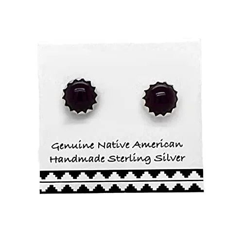 5mm Dark Purple Spiny Oyster Stud Earrings, 925 Sterling Silver, Authentic Native American Handmade in New Mexico, Round