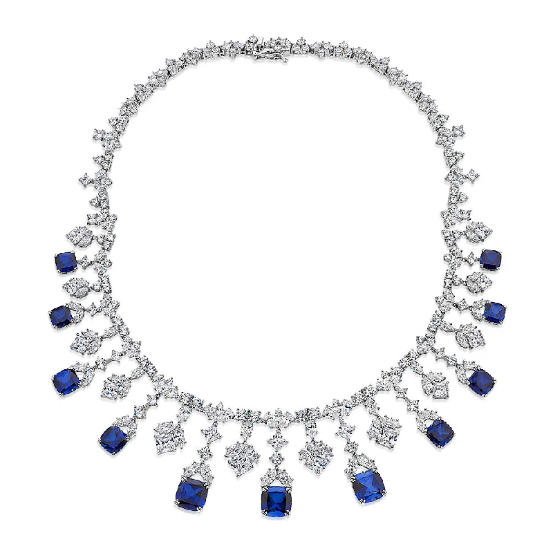 Ethnic beaded necklaces-Statement necklace with sapphire simulants and 53.44 carats* of diamond simulants in sterling silver