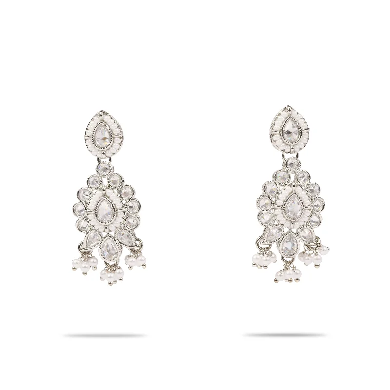 High gloss earrings-Nihari Pearl and Rhodium Earrings in White