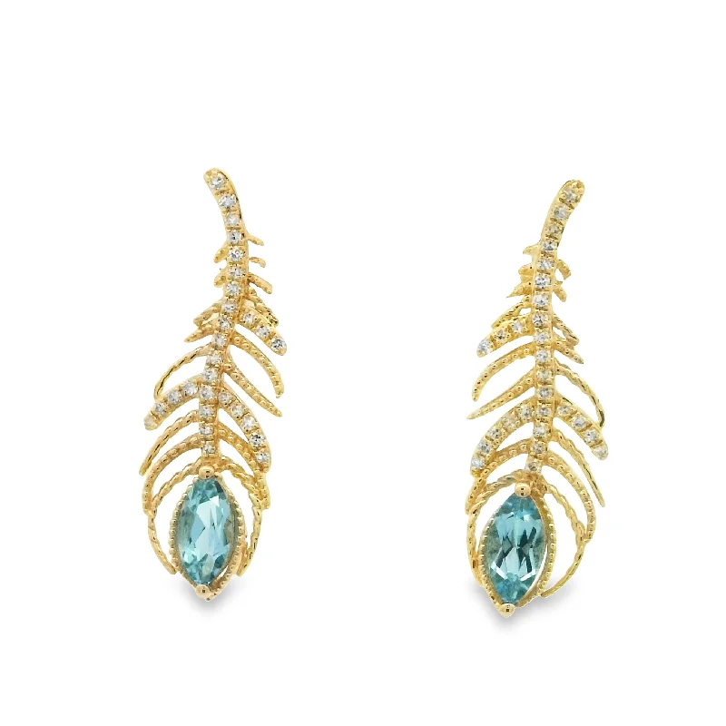 Flow drop earrings-14 Karat Yellow Blue Topazes Gemstone Earrings