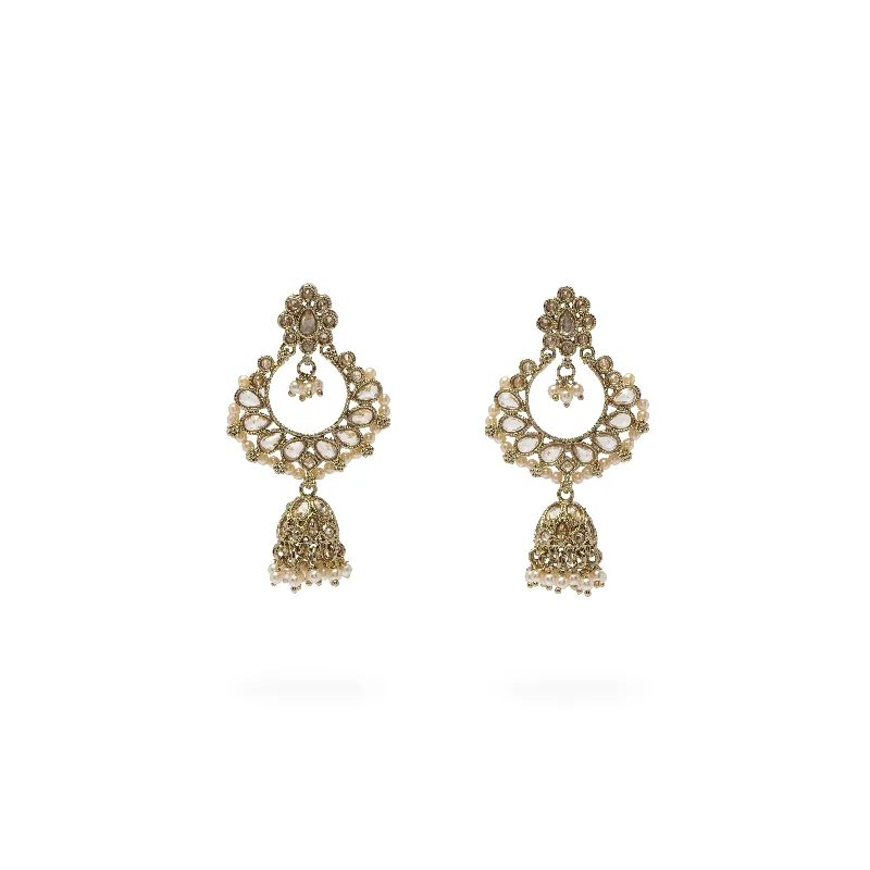 Bear wing earrings-Ethnic Bead Edge Jhumka Earrings in Champagne