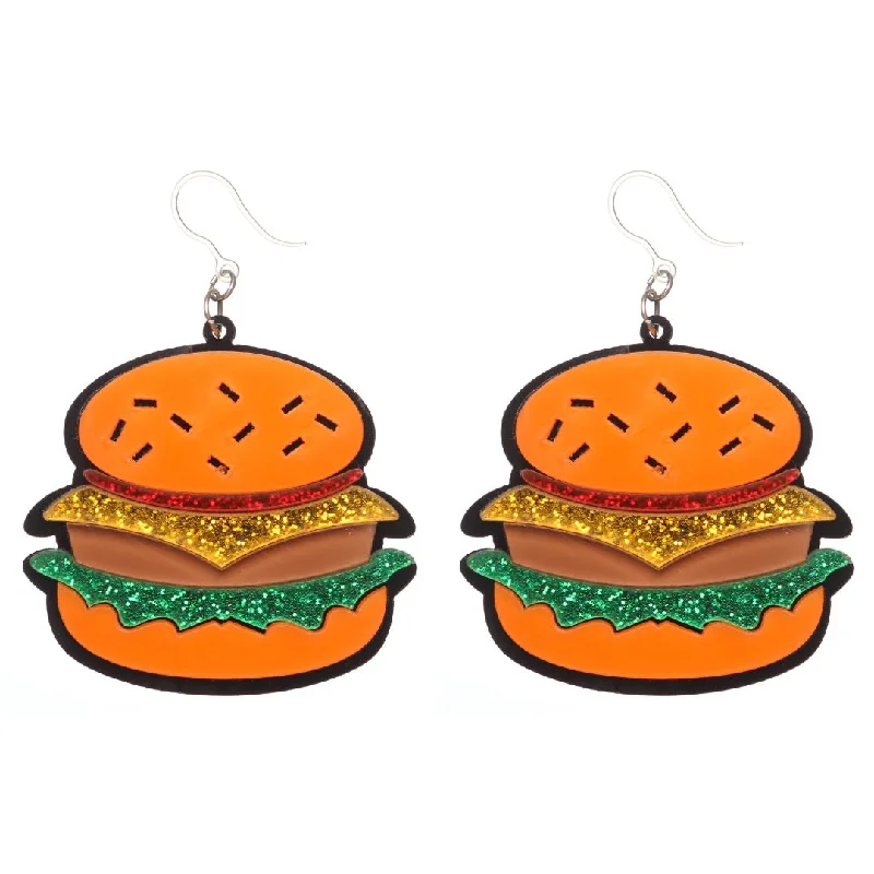 Exaggerated Burger Dangles Hypoallergenic Earrings for Sensitive Ears Made with Plastic Posts