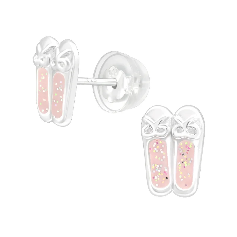 Light bead earrings-Children’s Sterling Silver Pink Ballet Slipper Earrings