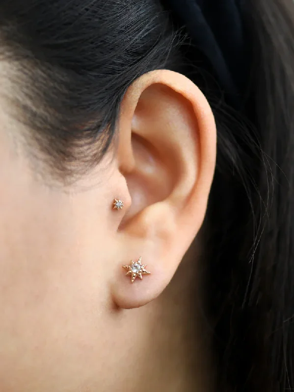 Woven fiber earrings-Micro Aztec Starburst Studs - Clear Topaz & Gold