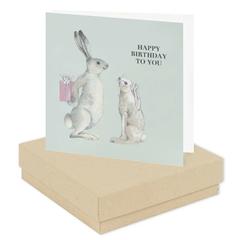 Boxed Hares Sterling Silver Birthday Stud Earrings on Card - Handmade Gift Idea