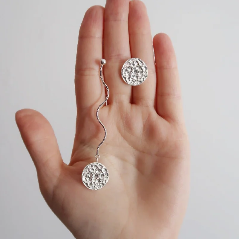 Stellar glow earrings-Asymmetrical Moon Statement Earrings