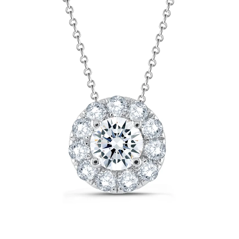 Floral design necklaces-Lab Grown Diamond 3/4 Carat Halo Pendant