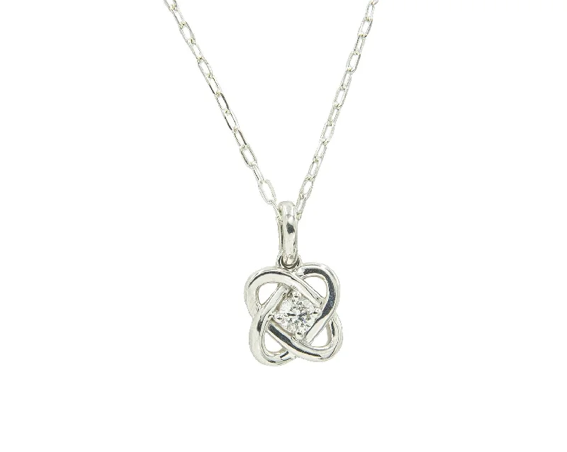 Pinch clasp necklaces-Sterling Silver Diamond Knot Pendant With Single Center Round Diamond Approx. 0.15Ct Hi/I1 On 16" Chain