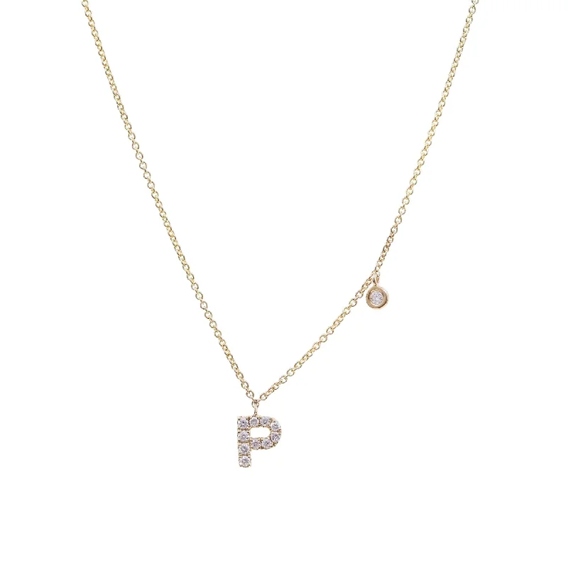 Pure crystal necklaces-ADJUSTABLE 16-INCH 14K YELLOW GOLD PAVE DIAMOND LETTER P NECKLACE