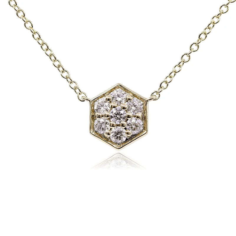 Solid bib necklaces-14K YELLOW GOLD DIAMOND CLUSTER HONEYCOMB NECKLACE - 0.31CTW