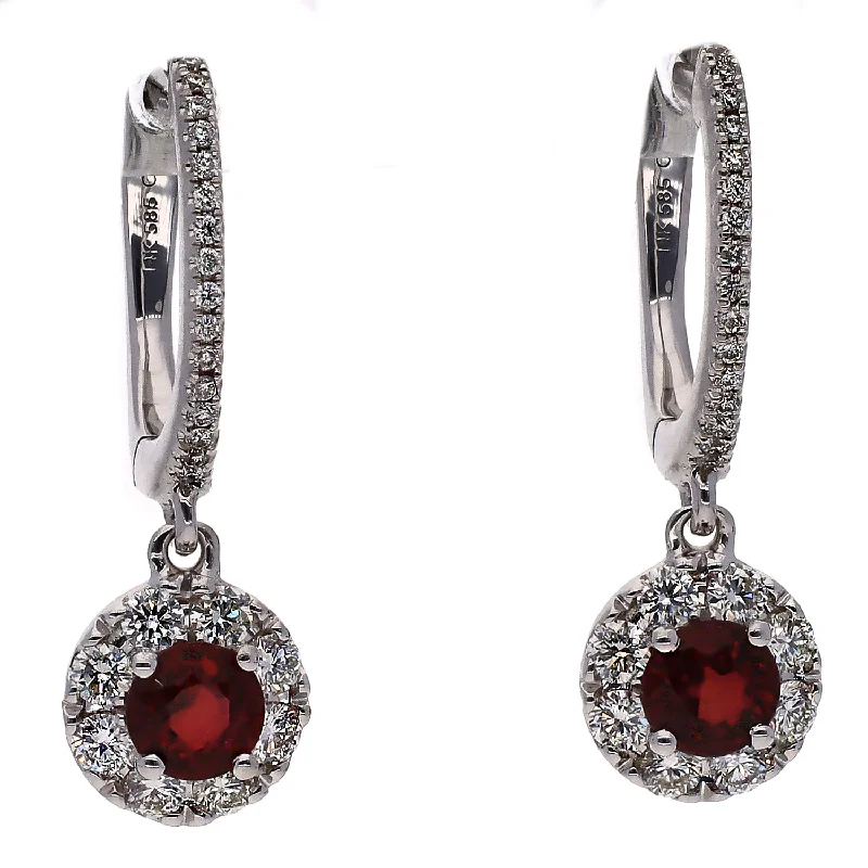 Twist knot earrings-14K White Gold Ruby and Diamond Dangle Earrings