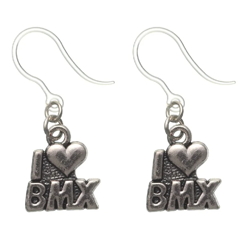 I Love BMX Dangles Hypoallergenic Earrings for Sensitive Ears Made with Plastic Posts