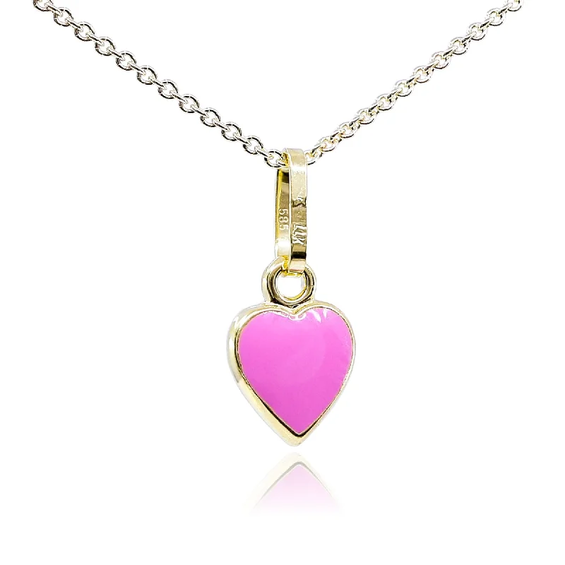 Agate drop necklaces-14K YELLOW GOLD 9MM PINK ENAMEL HEART NECKLACE, 14-15 INCHES