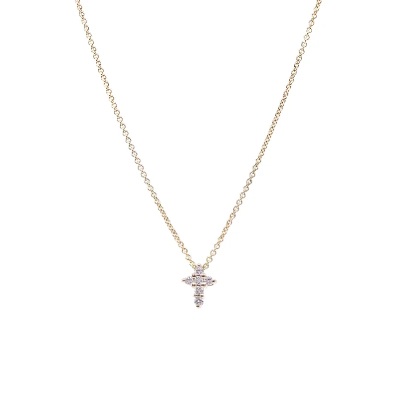 Pinch clasp necklaces-14K YELLOW GOLD PETITE DIAMOND CROSS PENDANT NECKLACE 0.06CTW