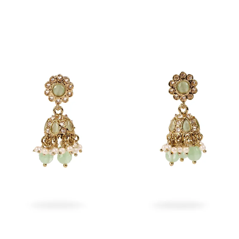 Slim pearl earrings-Small Daisy Jhumka Earrings in Mint