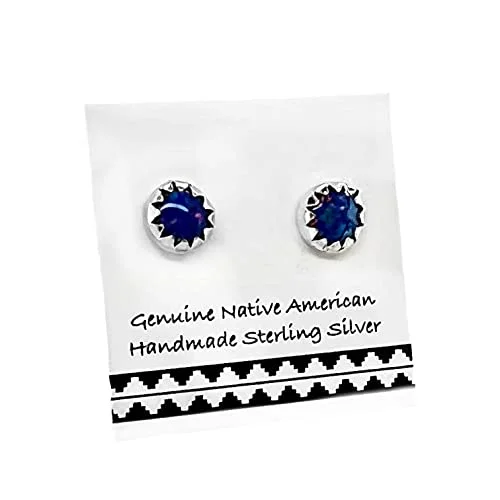 5mm Blue Desert Opal Earrings, Sterling Silver, Authentic Native American Handmade in New Mexico, USA, Post Stud