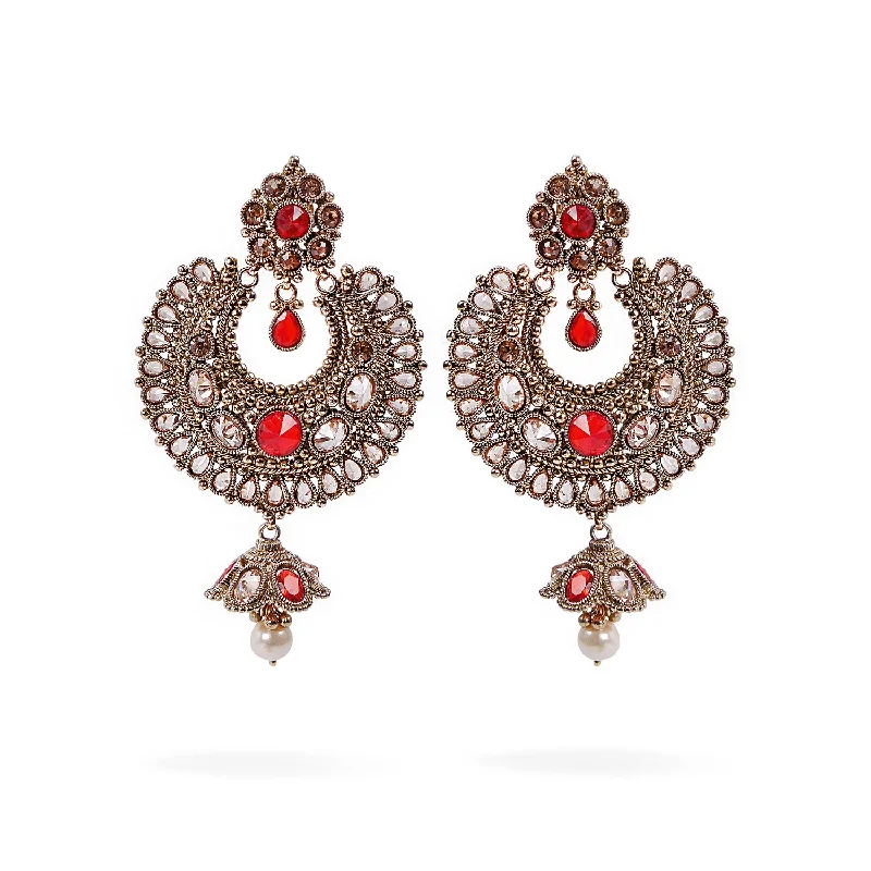 Slim wing earrings-Monisha Chandbali Earrings in Red