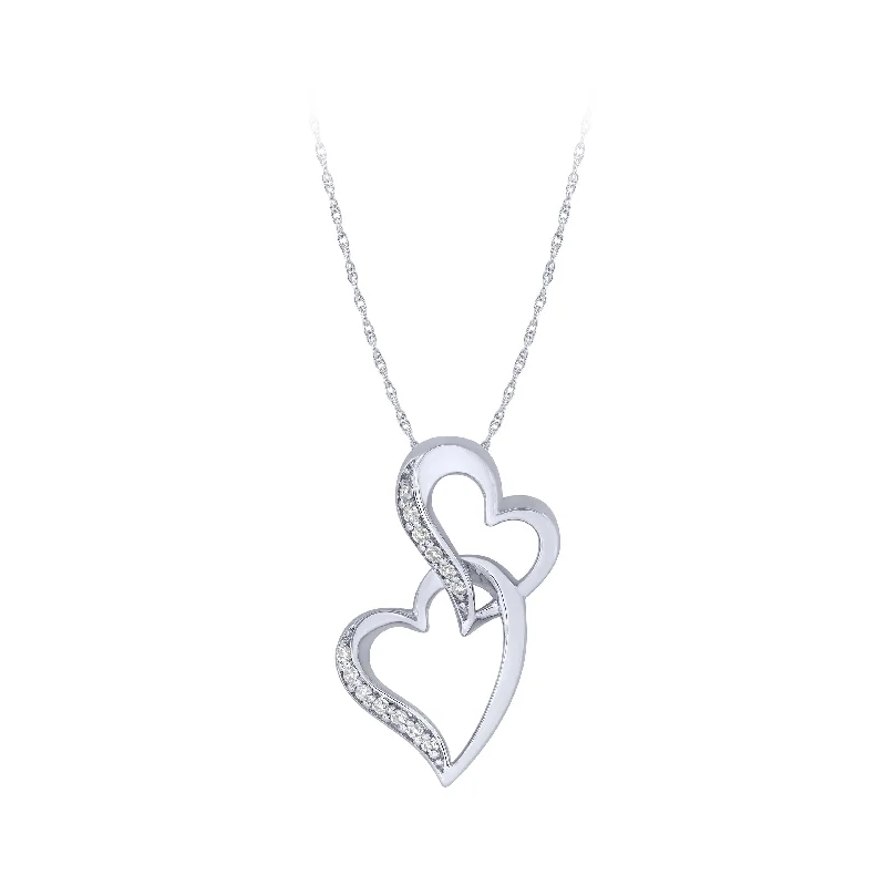 Java style necklaces-Sterling Silver 0.06Ctw Double Heart Pendant