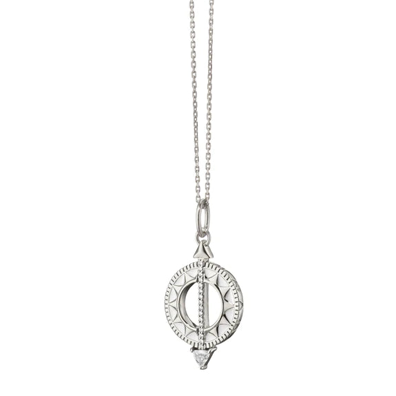 Twisted cord necklaces-MONICA RICH KOSANN STERLING SILVER WHITE SAPPHIRE AND ROCK CRYSTAL SUNDIAL CHARM NECKLACE