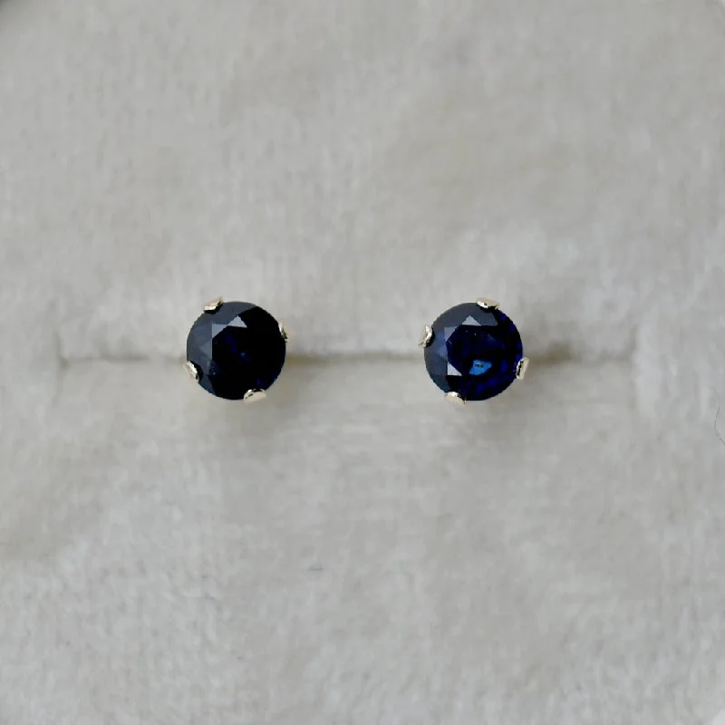 Agate earrings-14k Claw-Set Dark Blue Sapphire Studs