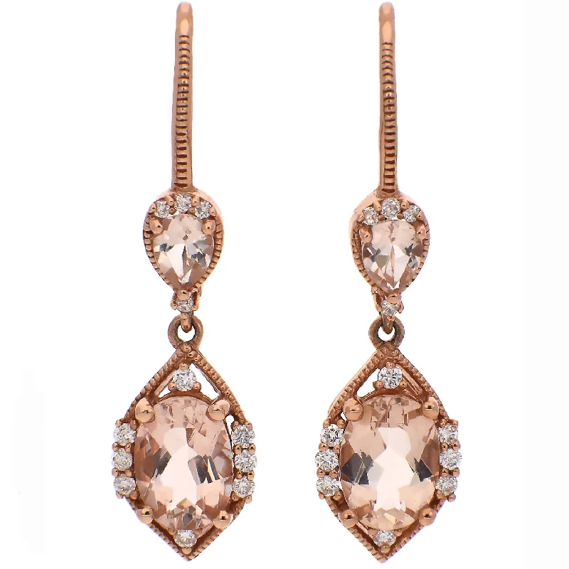 Solid ring earrings-14K Rose Gold Pear Shaped and Oval Morganite and Diamond Dangle Earrings