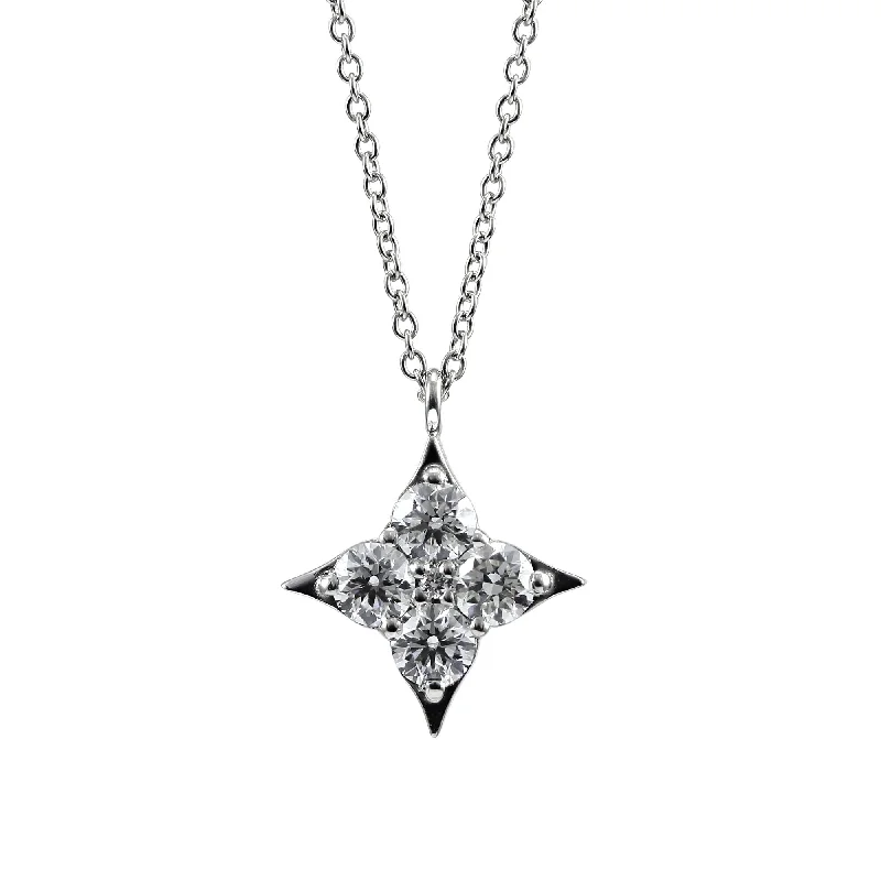 Antique bronze necklaces-18K WHITE GOLD AND PALLADIUM DIAMOND STAR PENDANT NECKLACE 0.82CTW