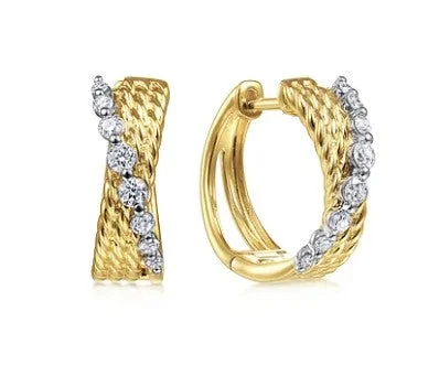 Tiny heart earrings-14 Karat Yellow Huggie Diamonds Earrings