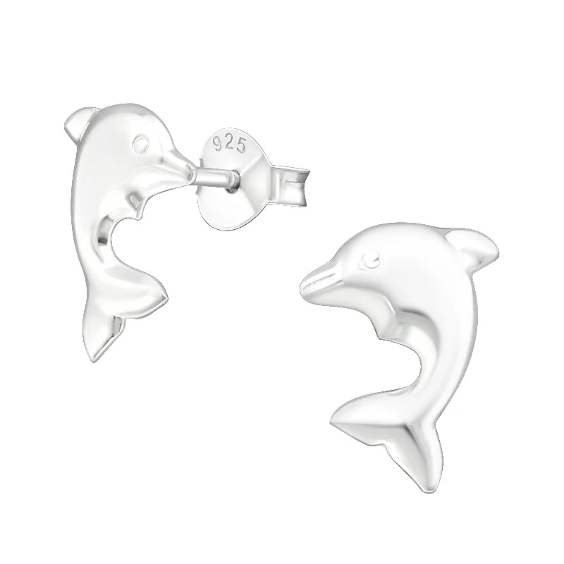 Petal design earrings-Children’s Sterling Silver Dolphin Earrings