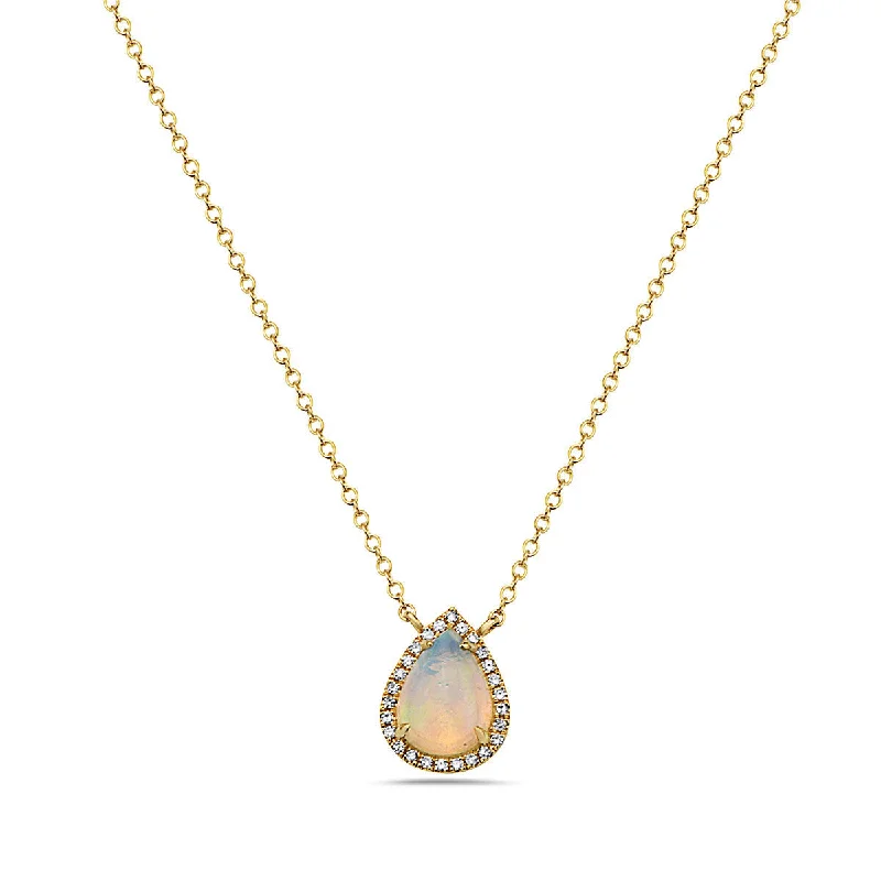 High bar necklaces-Opal And Diamond Halo Necklace