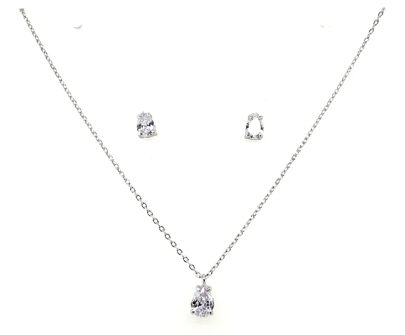 Twisted cord earrings-Sterling Silver Cz Pear Pendant & Earring Set