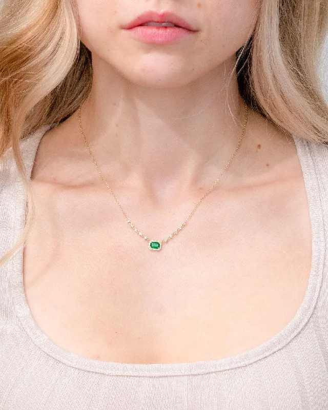 Heavy link necklaces-Diamond Drip & Halo Emerald Necklace