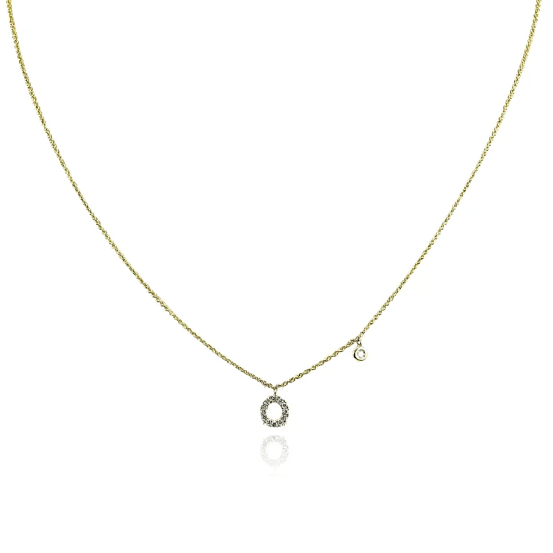 Thick bar necklaces-14K YELLOW GOLD PAVE DIAMOND LETTER O NECKLACE