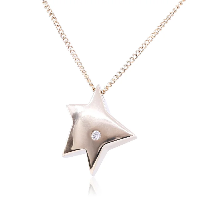 Hope charm necklaces-STERLING SILVER LE PETIT PRINCE SINGLE DIAMOND STAR PENDANT NECKLACE