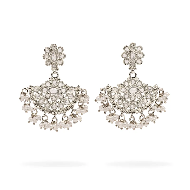 Jazz age earrings-Suhana Long Earrings in Rhodium