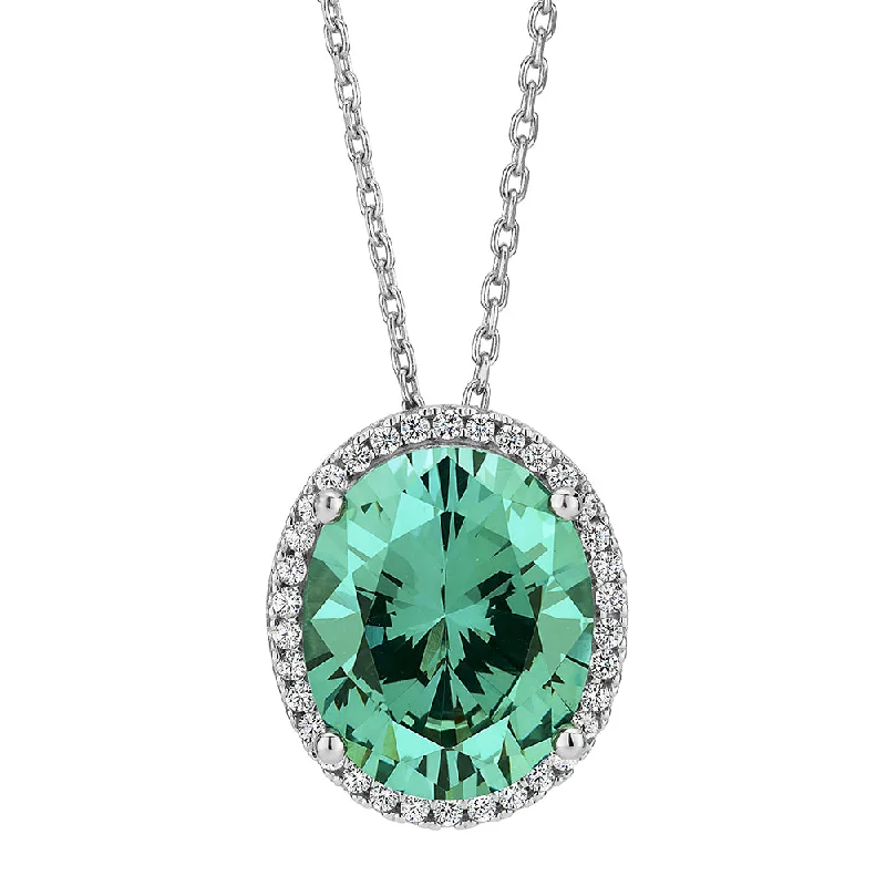 Vine weave necklaces-Halo necklace with ocean green simulant and 0.27 carats* of diamond simulants in sterling silver